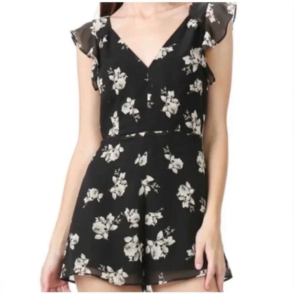 Lumiere Black Floral Romper with Cream Floral Print